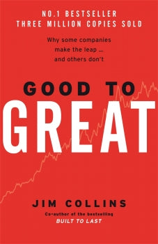 Book cover of 'Good to Great' by Jim Collins with a red background and white text.