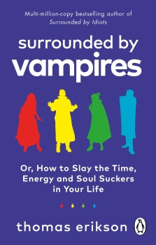 Book cover of 'Surrounded by Vampires' with colorful silhouette figures on a blue background