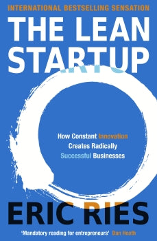 Book cover of 'The Lean Startup' by Eric Ries with a blue and white design.