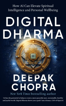 Book cover of 'Digital Dharma' by Deepak Chopra with a gold emblem on a dark background