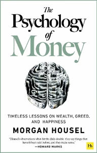 Book cover of 'The Psychology of Money' by Morgan Housel with a brain illustration on a white background.
